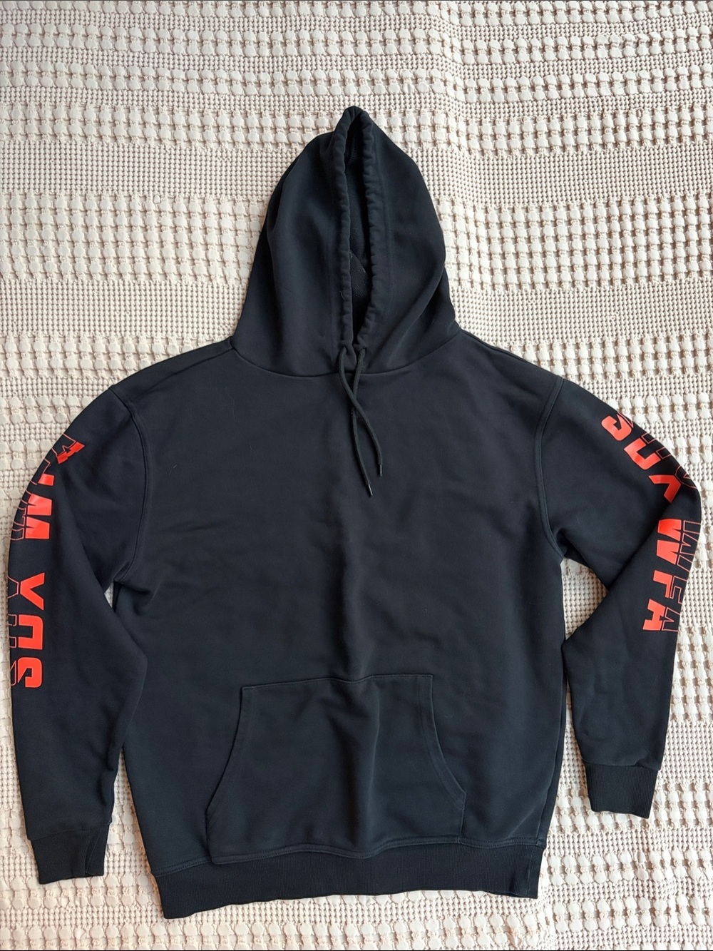 White Fox Boutique Black Hoodie with Sleeve Print size Small